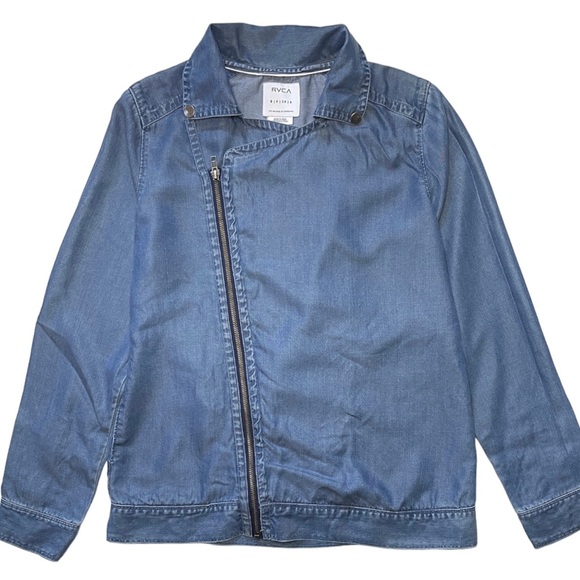 RVCA Womens Small Moto Jacket Rayon Lightweight Blue Full Zip Long Sleeve - Picture 1 of 8
